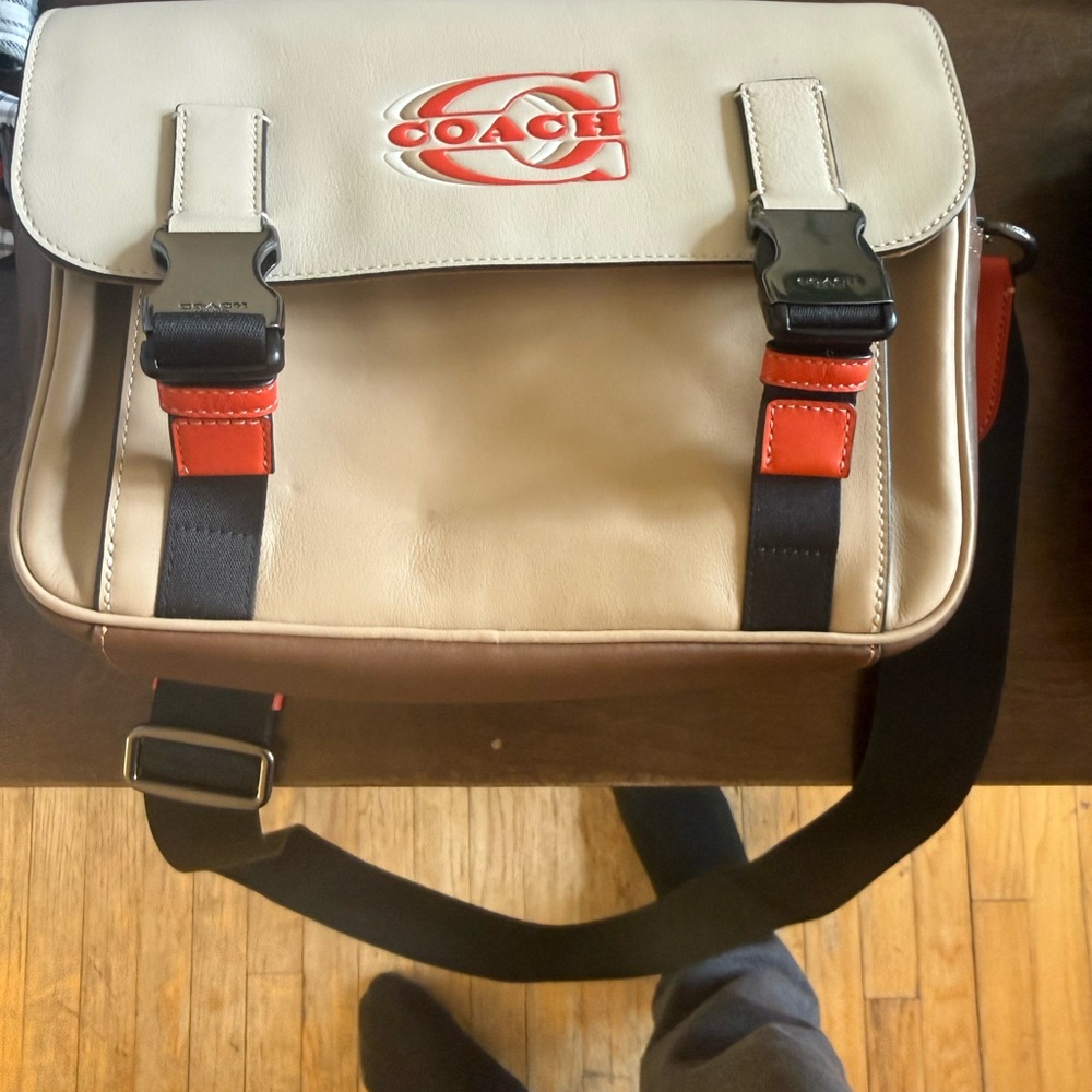 Coach Cream Messenger Bag with Red Accents